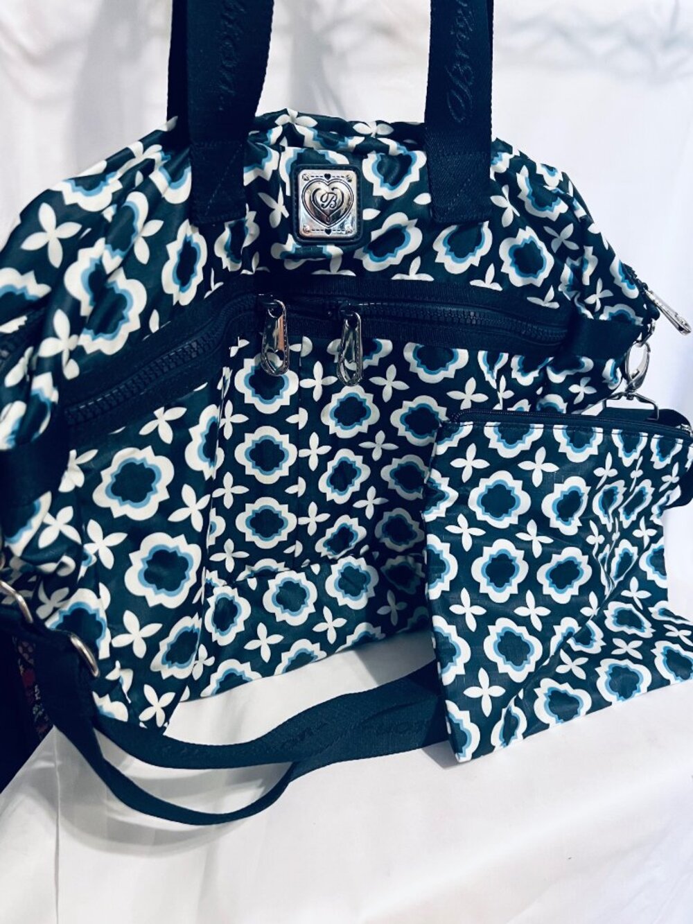 Brighton Interior Jetsetter Duffel Travel Bag/Weekender w/Extra Pouch-Blue/White